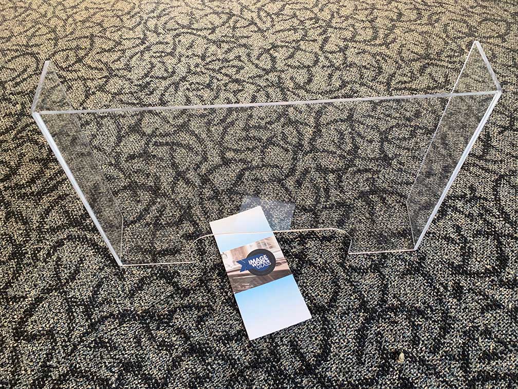 Small portable sneeze barrier for reception desks; can be made any size for easy transportation and installation new style angled protective sneeze guard
